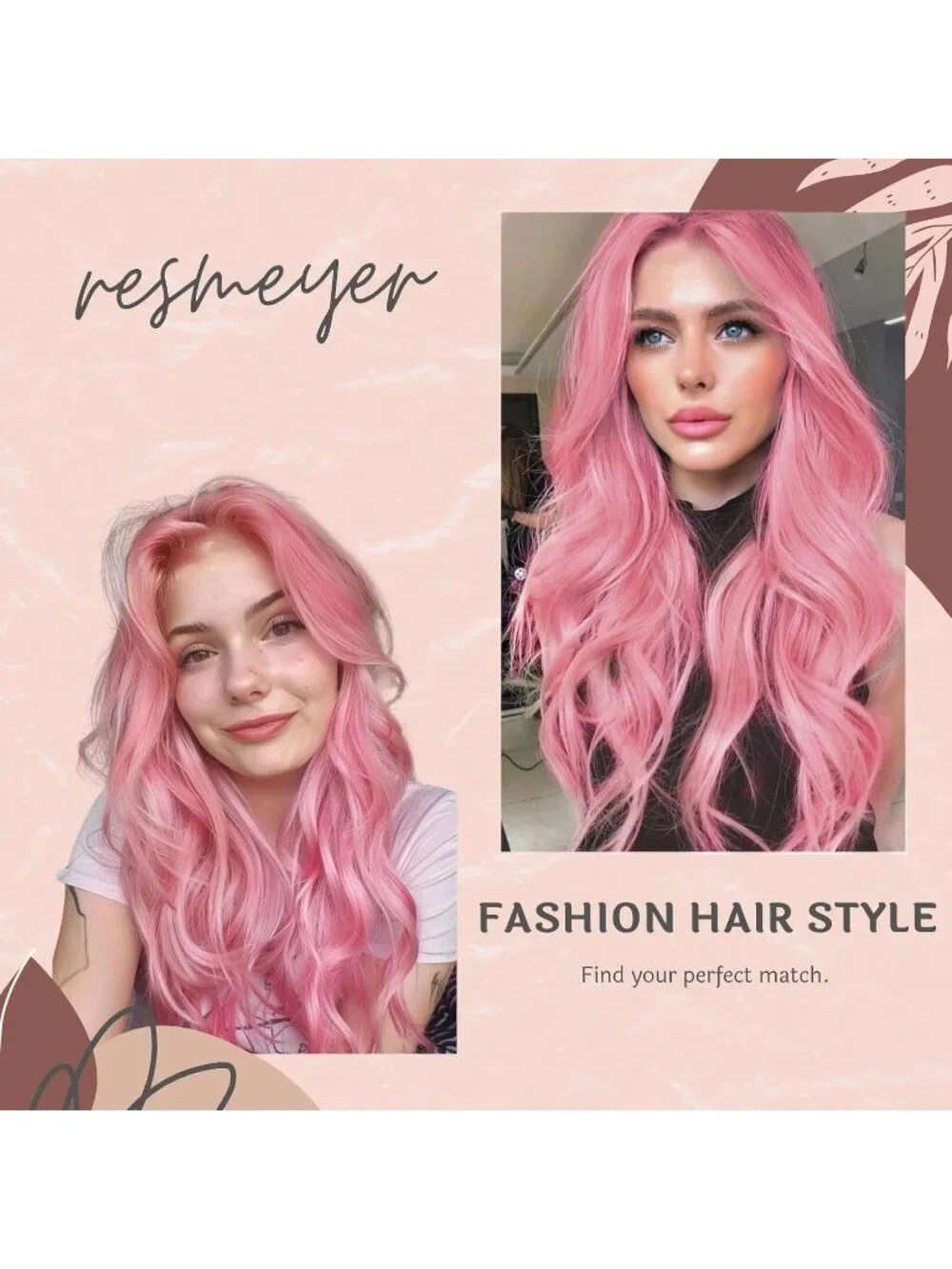 Women's Pink 26 Inch Charming Middle Part Heat Resistant Fiber Wigs